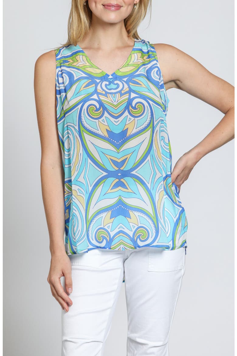Print V-Neck Tank, Main, color, TURQUOISE MULTI
