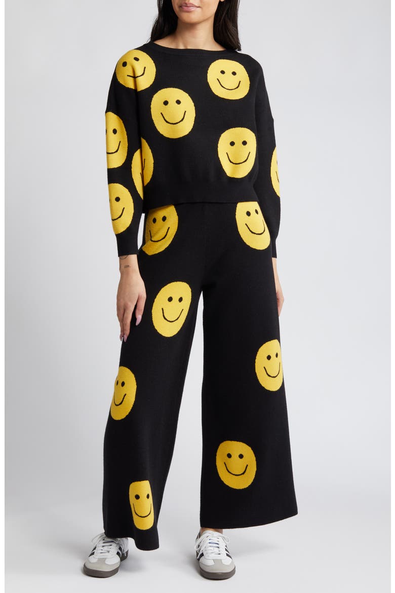 Smiley Sweater & Pants Set, Main, color, BLACK