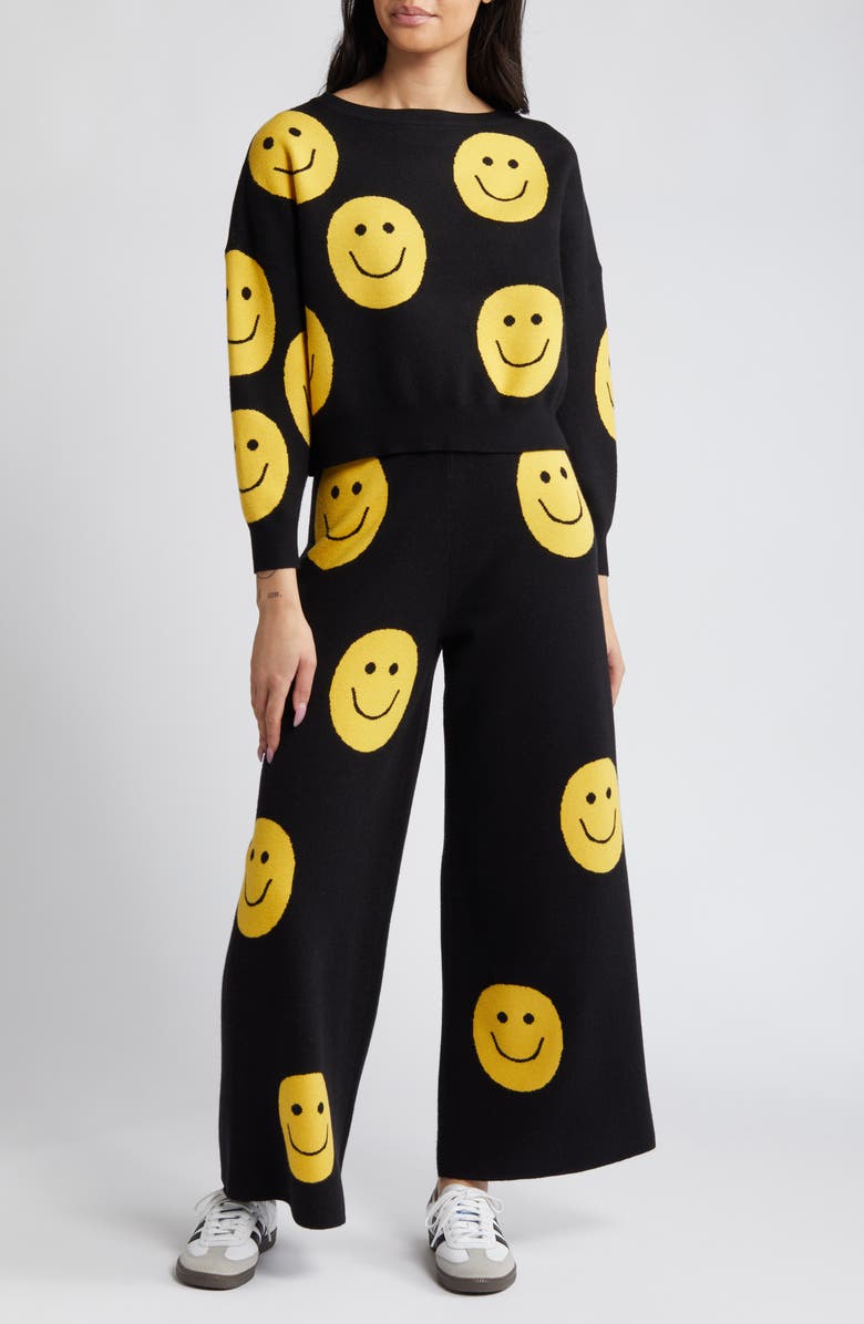 Dressed in Lala Smiley Sweater & Pants Set, Main, color, Black
