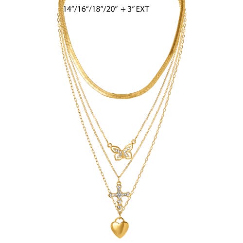 Jessica Simpson Layered Butterfly, Cross & Heart Pendant Necklace Set In Gold