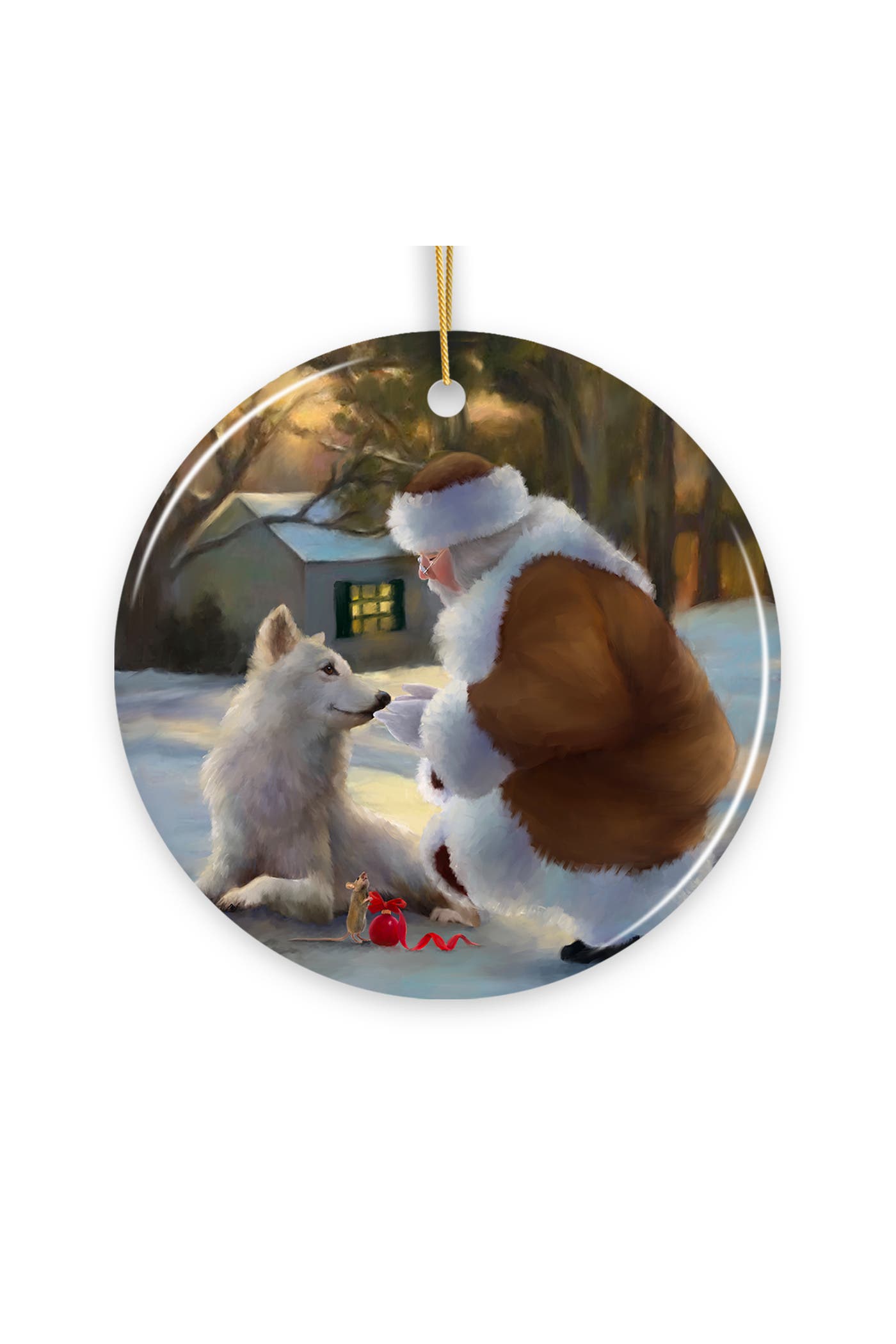 OrnamentallyYou Santa Wolf And Curious Mouse Ceramic Ornament | Nordstrom