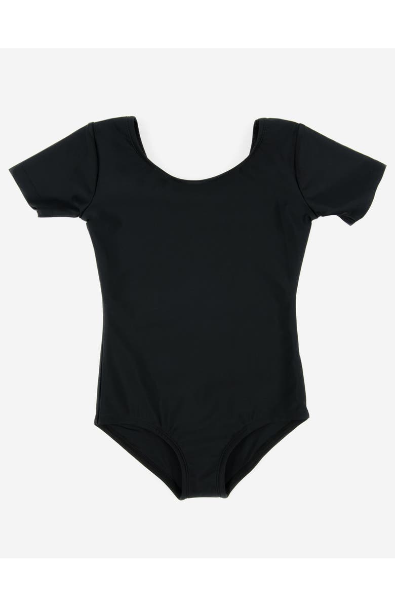 Leveret Girls Short Sleeve Leotard, Main, color, Black