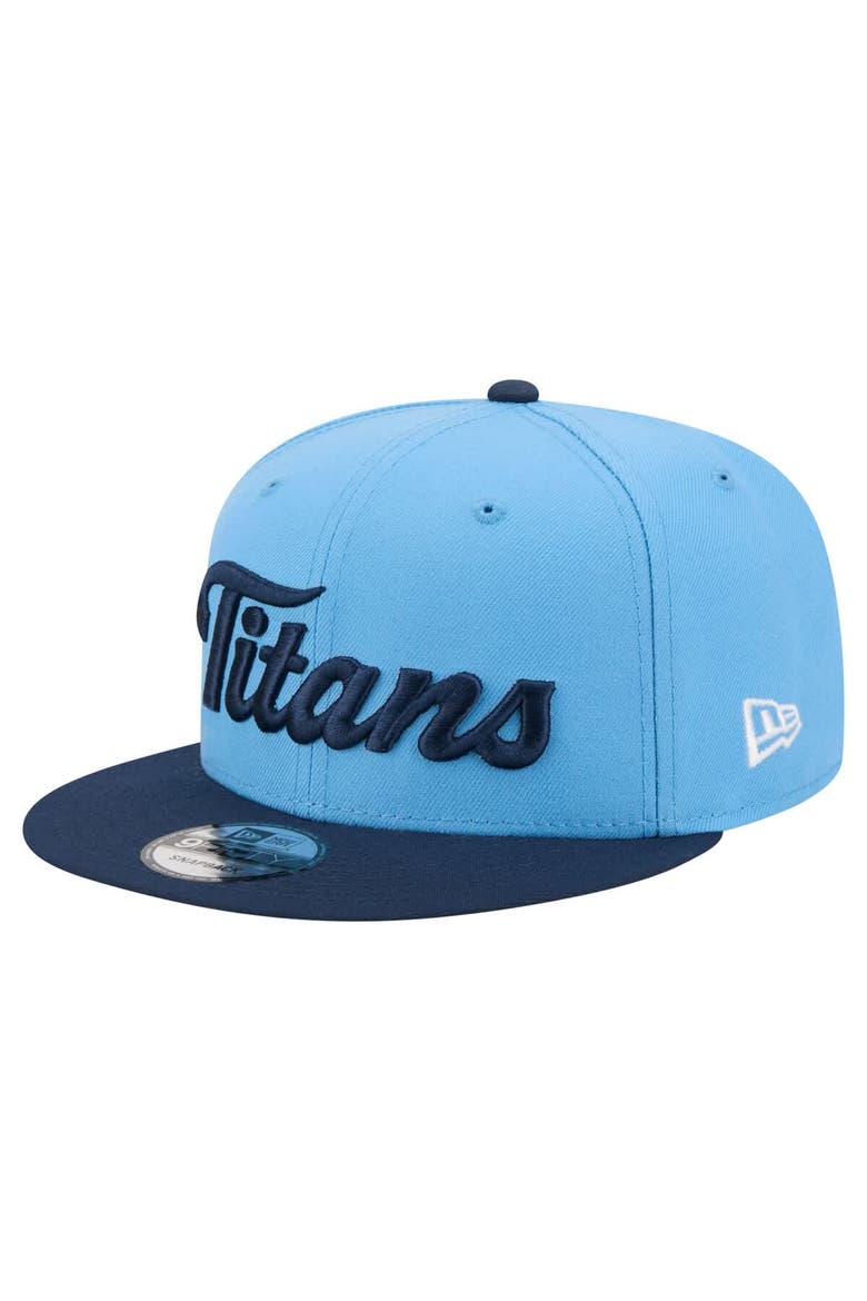 Men's New Era  Light Blue/Navy Tennessee Titans Script 9FIFTY Snapback Hat, Main, color, Light Blue