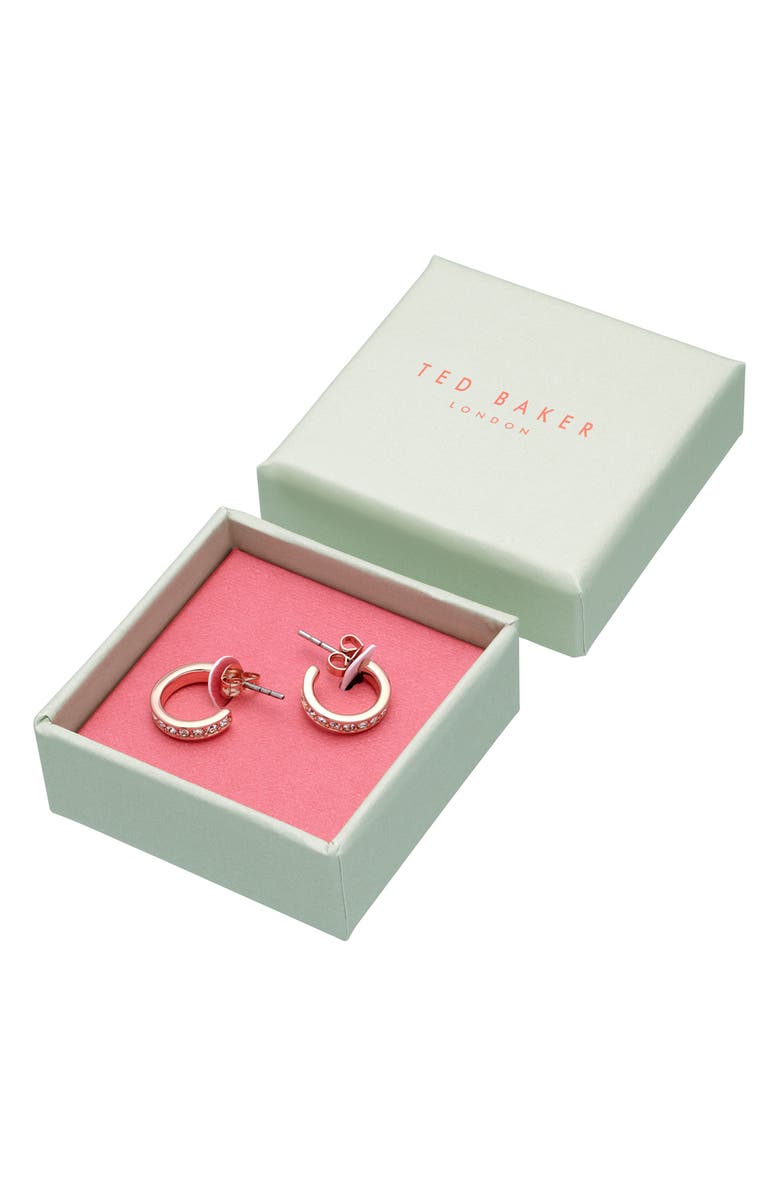 Ted Baker London Seenita Nano Huggie Hoop Earrings, Alternate, color, Rose Gold Tone Clear Crystal
