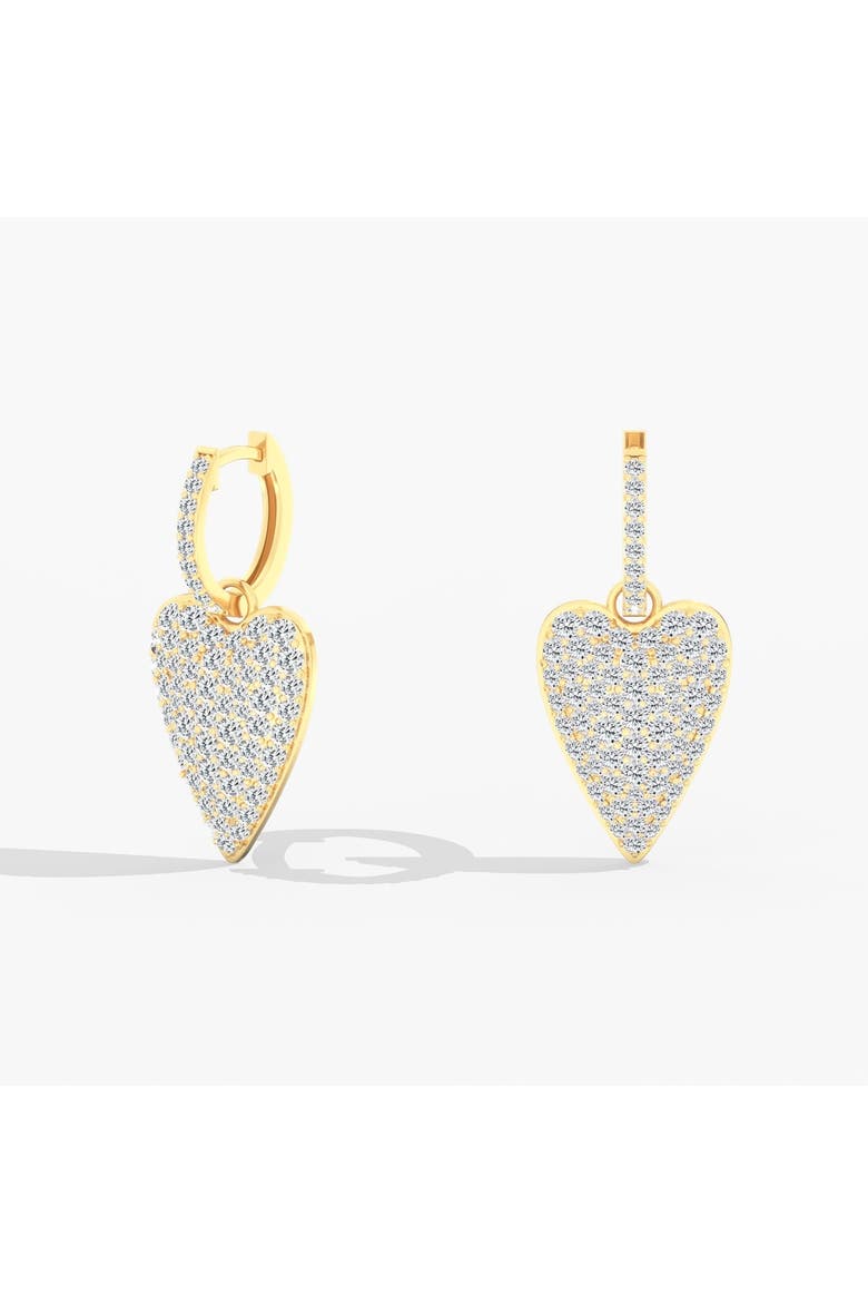 Domed Pavé Heart Lab Diamond Dangle Earrings in 14K Gold, Main, color, White Gold