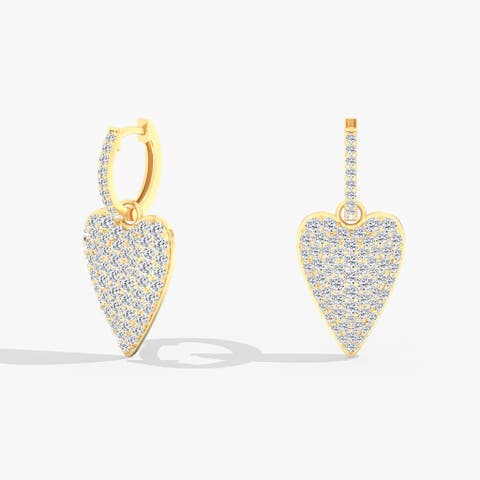 Domed Pavé Heart Lab Diamond Dangle Earrings in 14K Gold