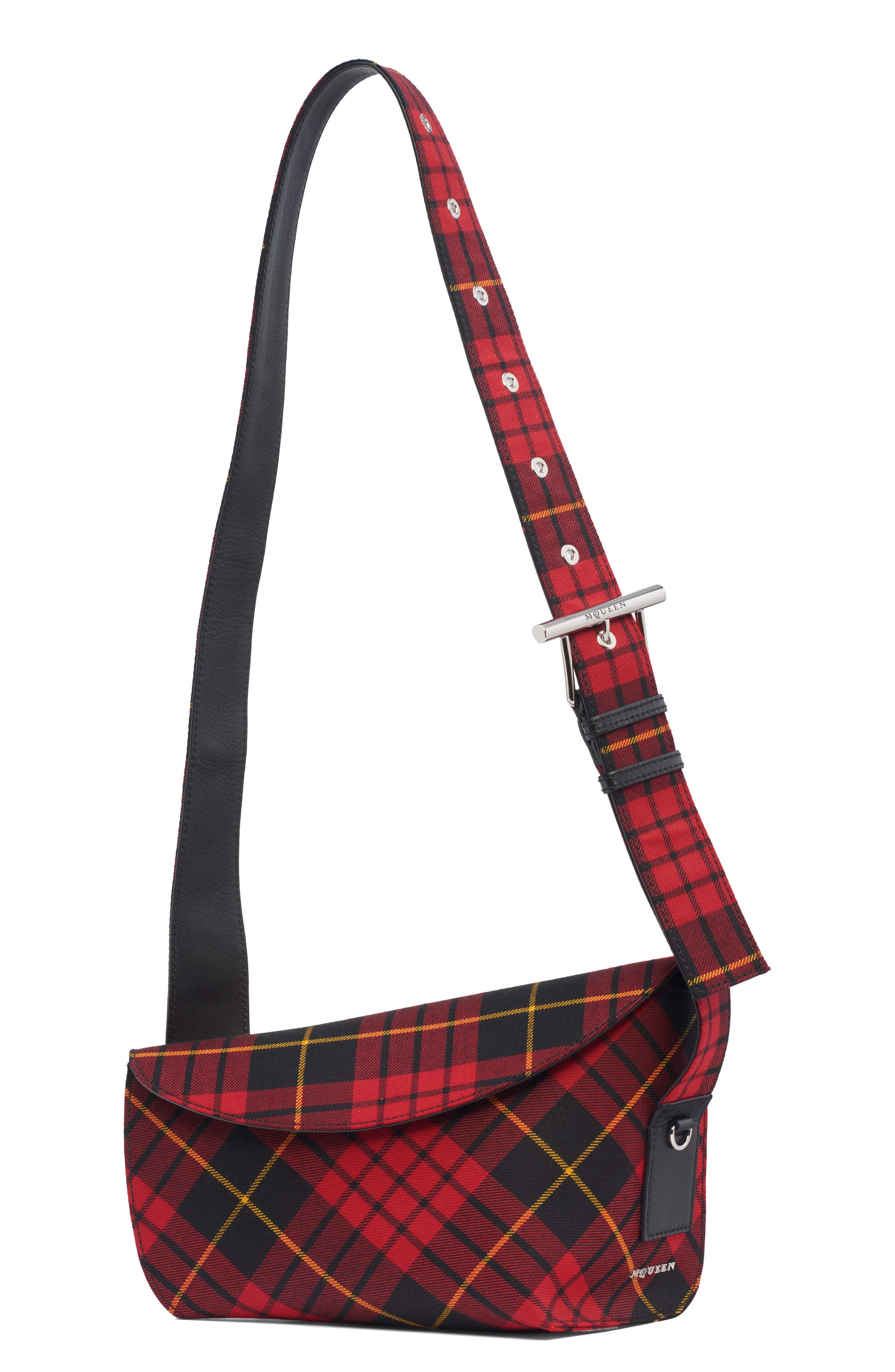 McQueen Large T-Bar Sling Asymmetric Crossbody Bag, Alternate, color, Multi Red/ Silver