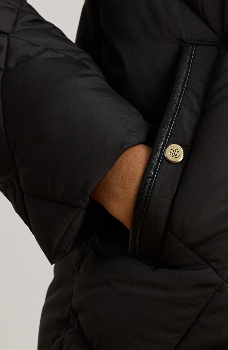 Lauren Ralph Lauren Faux Fur Trim Hooded Puffer Jacket, Alternate, color, Black