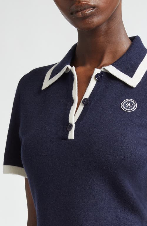 Sporty And Rich Sporty & Rich Tipped Short Sleeve Merino Wool Sweater Dress In Navy