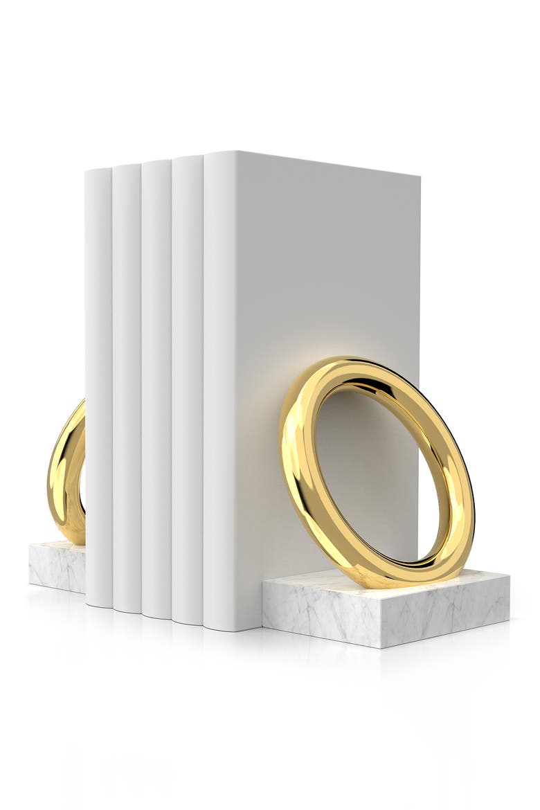 Ring Marble Bookends, Main, color, WHITE AND GOLD