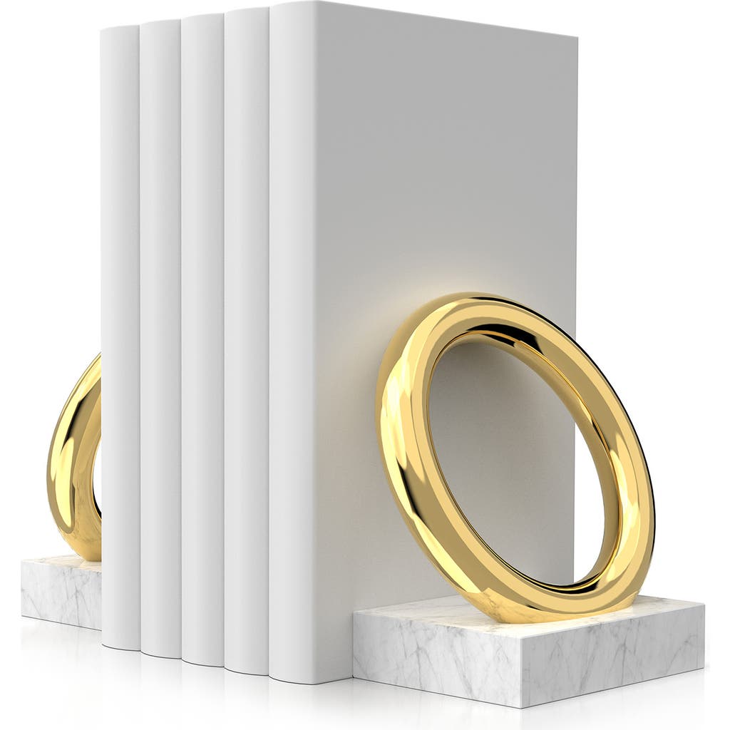 Anna New York Marble Ring Bookends, Set Of 2 In White And Gold