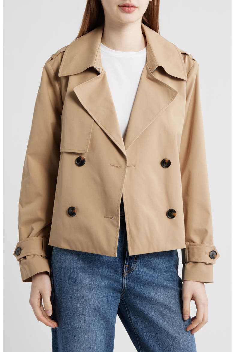 Floral Lining Short Trench Coat, Alternate, color, CAMEL