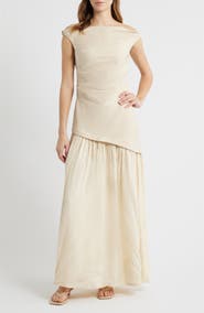 Faithfull the Brand Roma Asymmetric Off the Shoulder Maxi Dress
