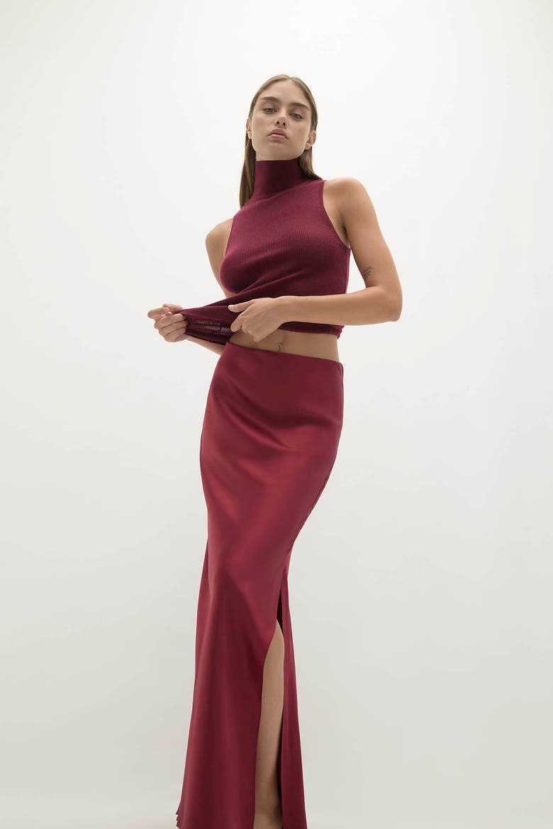 Siren Silk Maxi Skirt, Alternate, color, Bordeaux