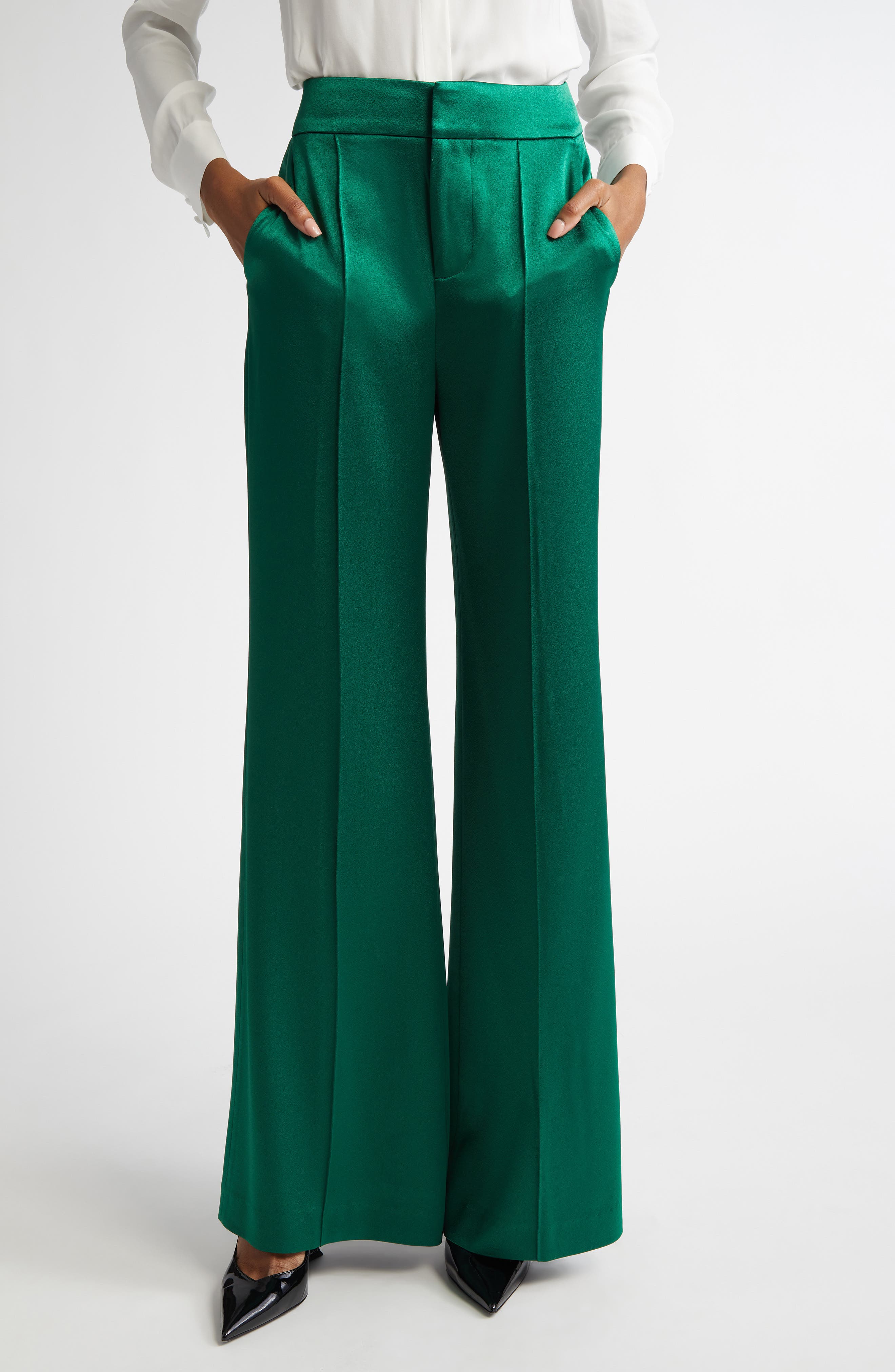 Alice + Olivia Dylan Piped Satin Wide Leg Pants