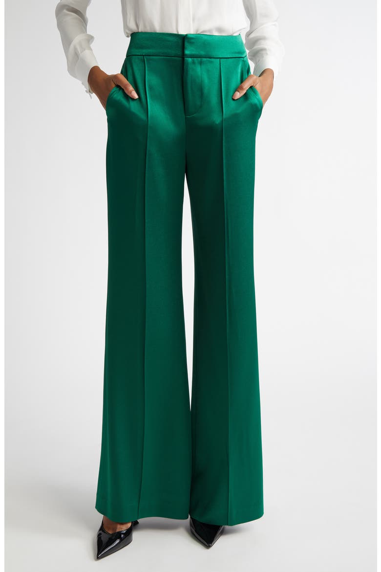 Dylan Piped Satin Wide Leg Pants, Main, color, FOREST GREEN