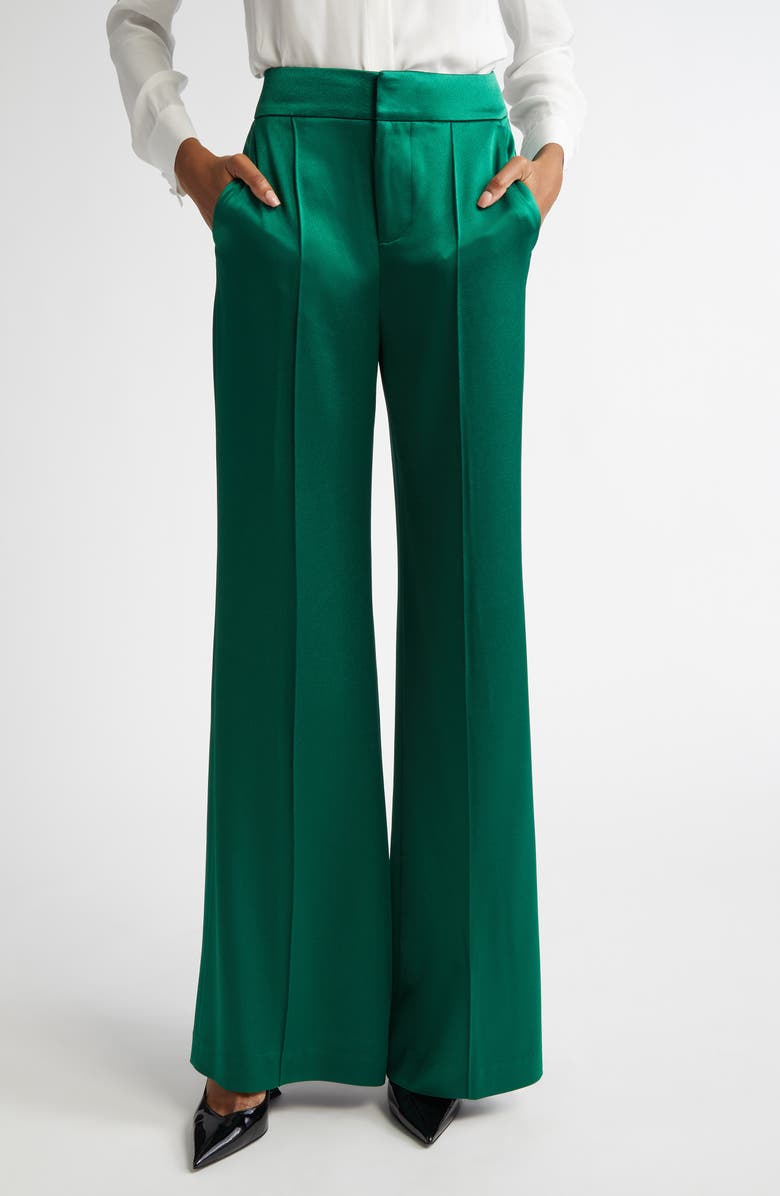 Alice + Olivia Dylan Piped Satin Wide Leg Pants, Main, color,