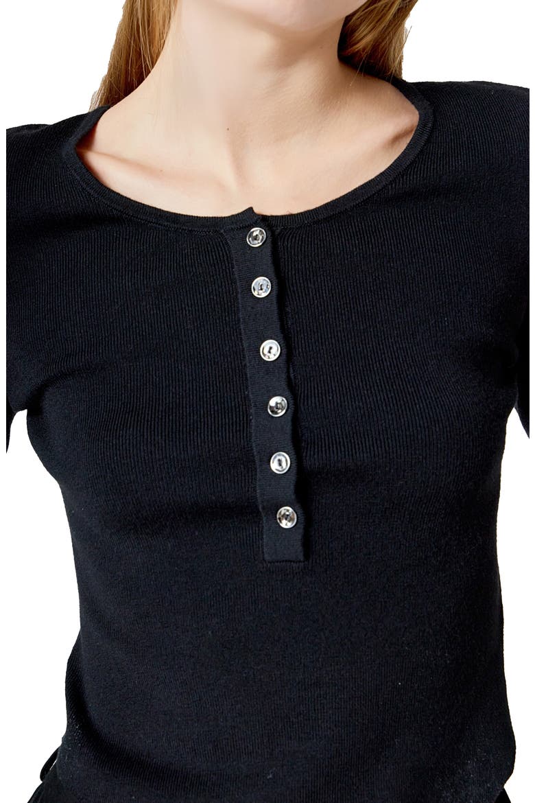 Shoulder Pad Rib Knit Top, Alternate, color, BLACK