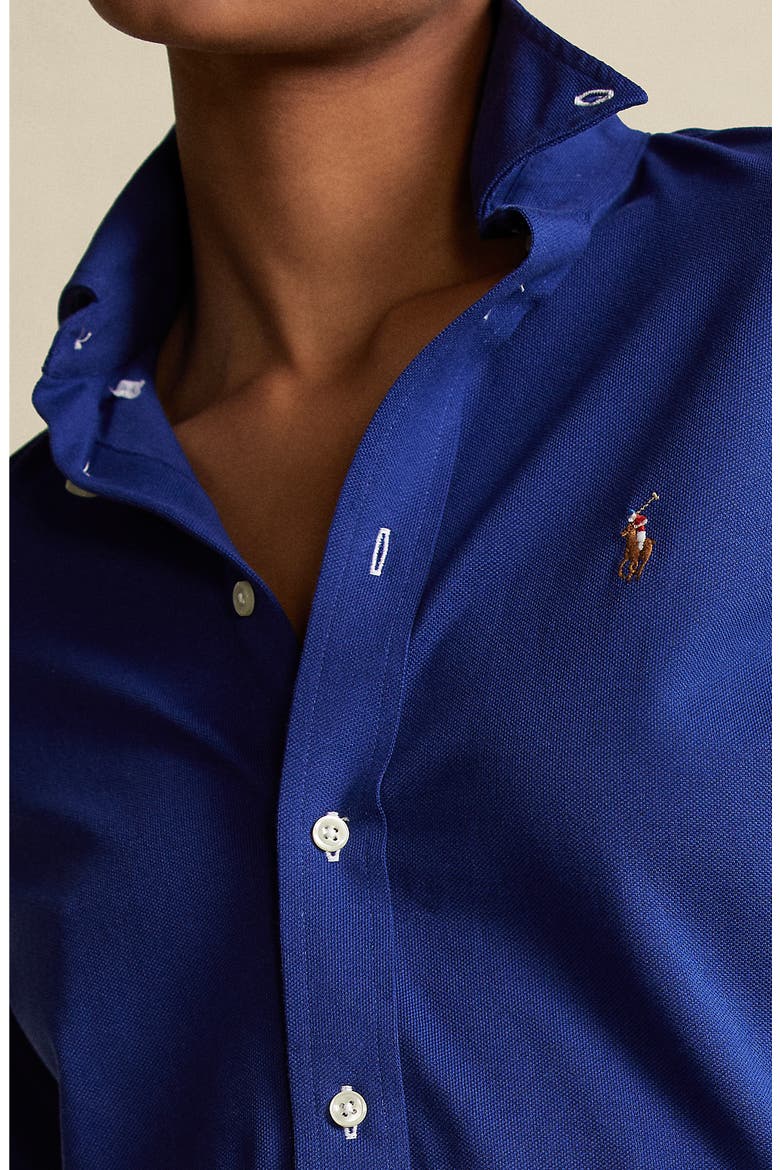 Heidi Skinny Long Sleeve Button-Down Cotton Piqué Shirt, Alternate, color, SPORTING ROYAL
