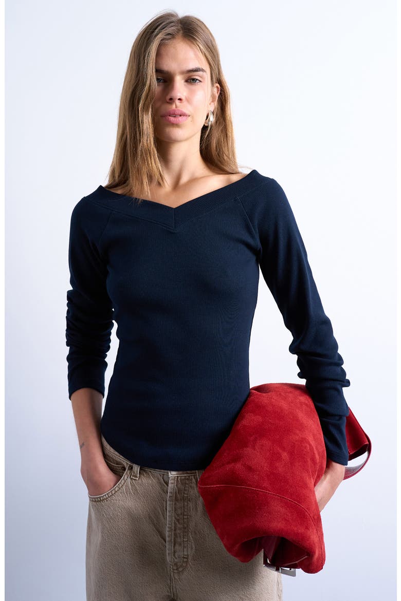 Raglan Sleeve Rib Top, Main, color, NAVY