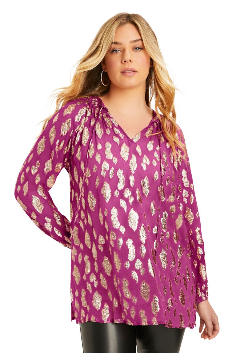 Metallic Print Blouse, Main, color, RASPBERRY