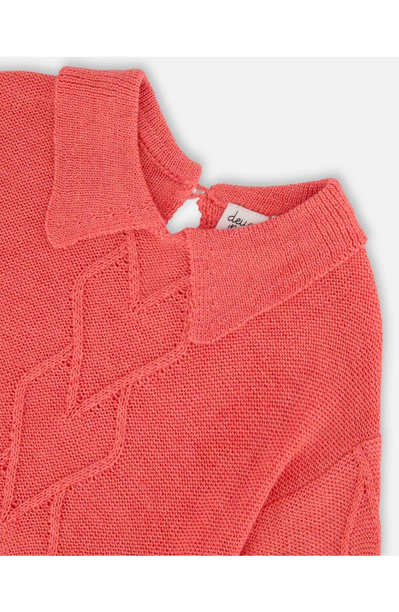 Deux par Deux Little Girl's 3/4 Knit Sweater With Collar Coral, Alternate, color, Tea Rose