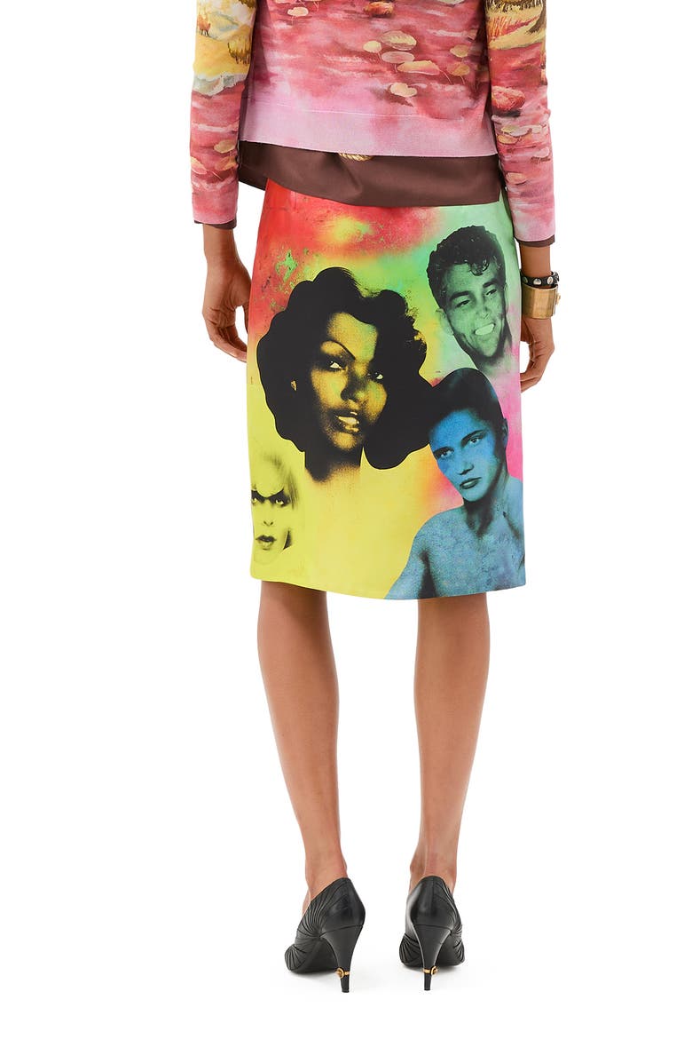 Print Silk Twill Pencil Skirt, Alternate, color, MULTICOLOR
