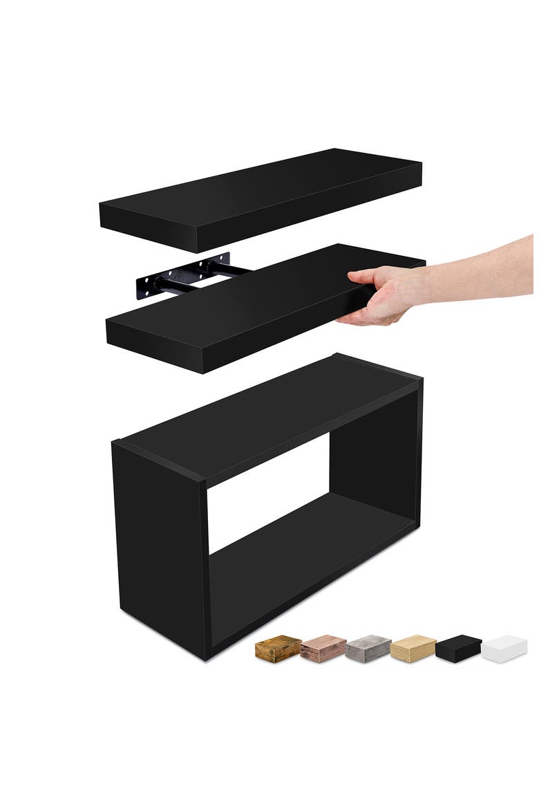 Set of 3 Floating Shelves, Alternate, color, BLACK