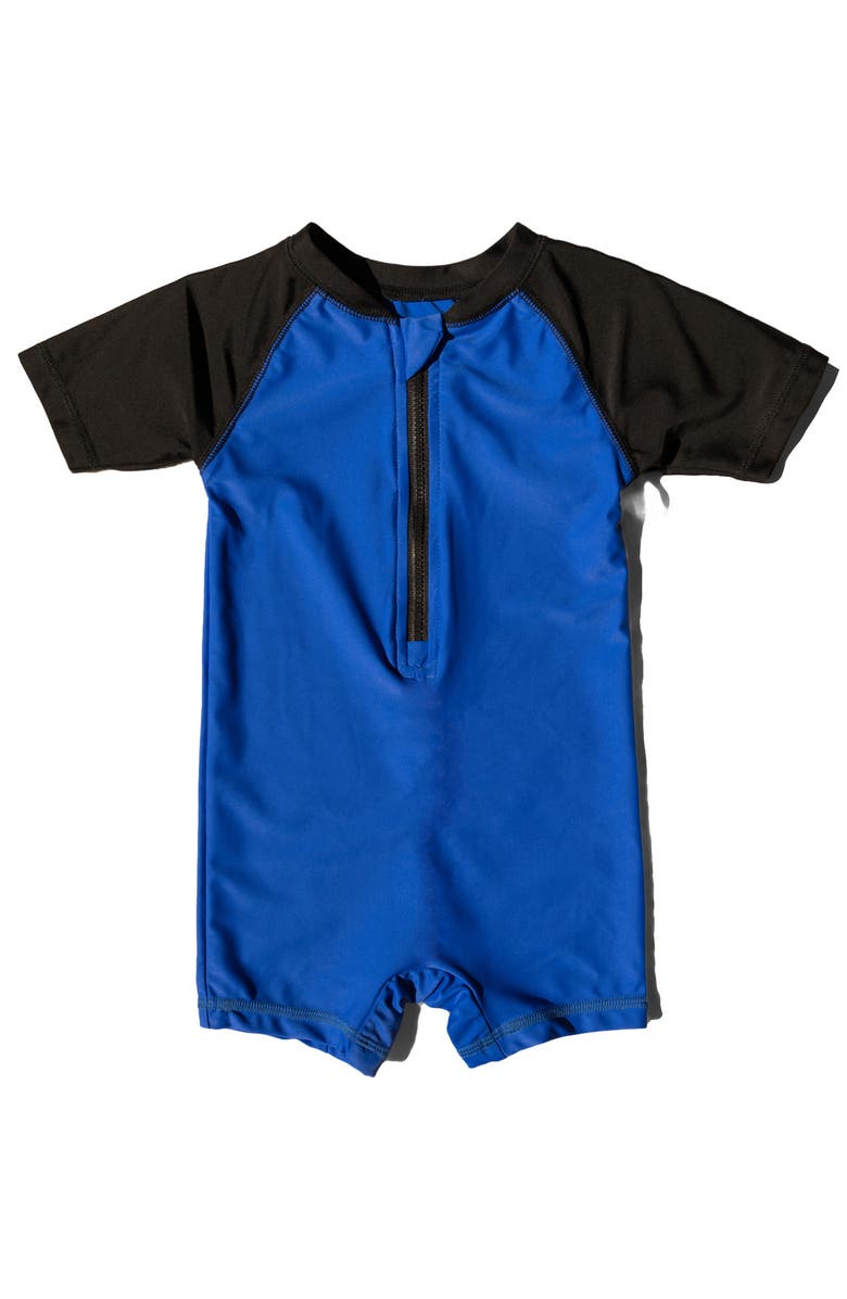 Leveret Baby One-Piece Rashguard, UPF 50+ Sun Protection Swimwear, Alternate, color, Navy & Black