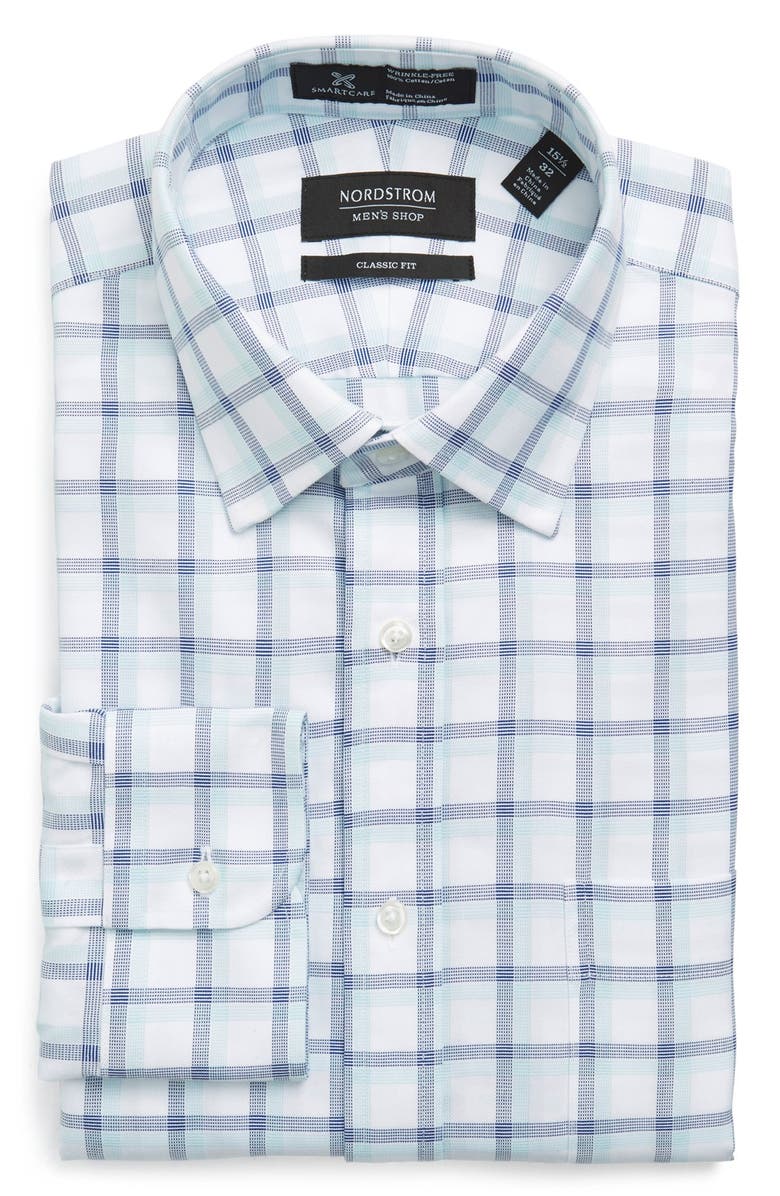 NORDSTROM MEN'S SHOP Smartcare<sup>™</sup> Classic Fit Plaid Dress Shirt, Main, color, Blue Resort