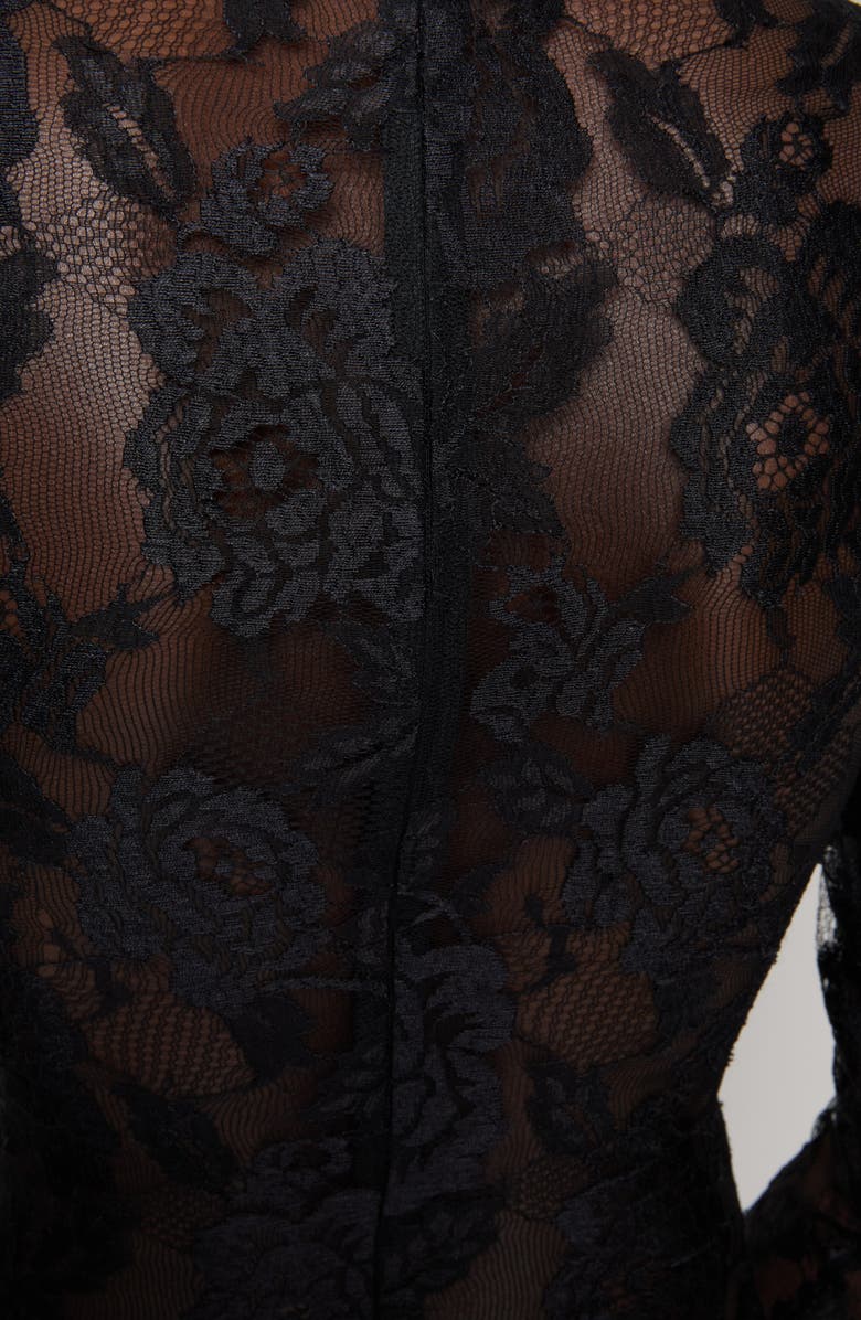 Valentino Sheer Lace Bodysuit, Alternate, color, Black
