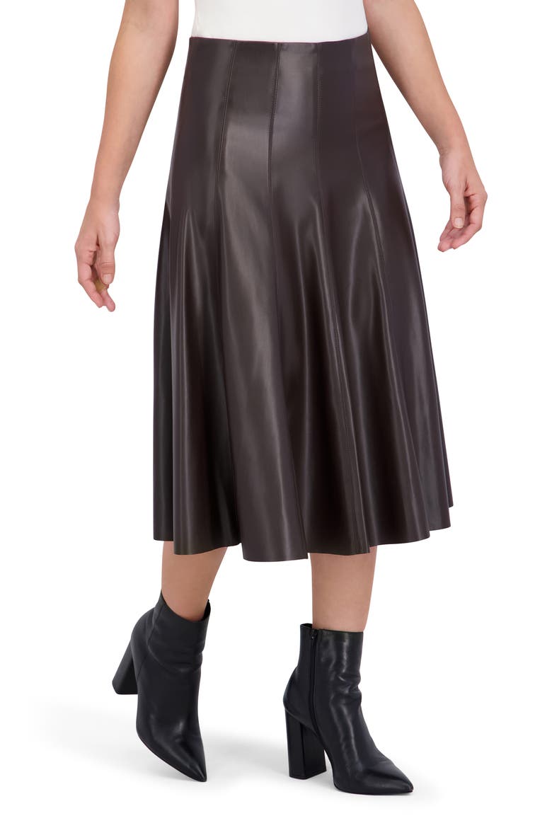 Supersoft Faux Leather Flounce Midi Skirt, Alternate, color, BROWN