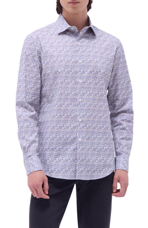 Axel Abstract Floral Shaped Fit Stretch Cotton Button-Up Shirt