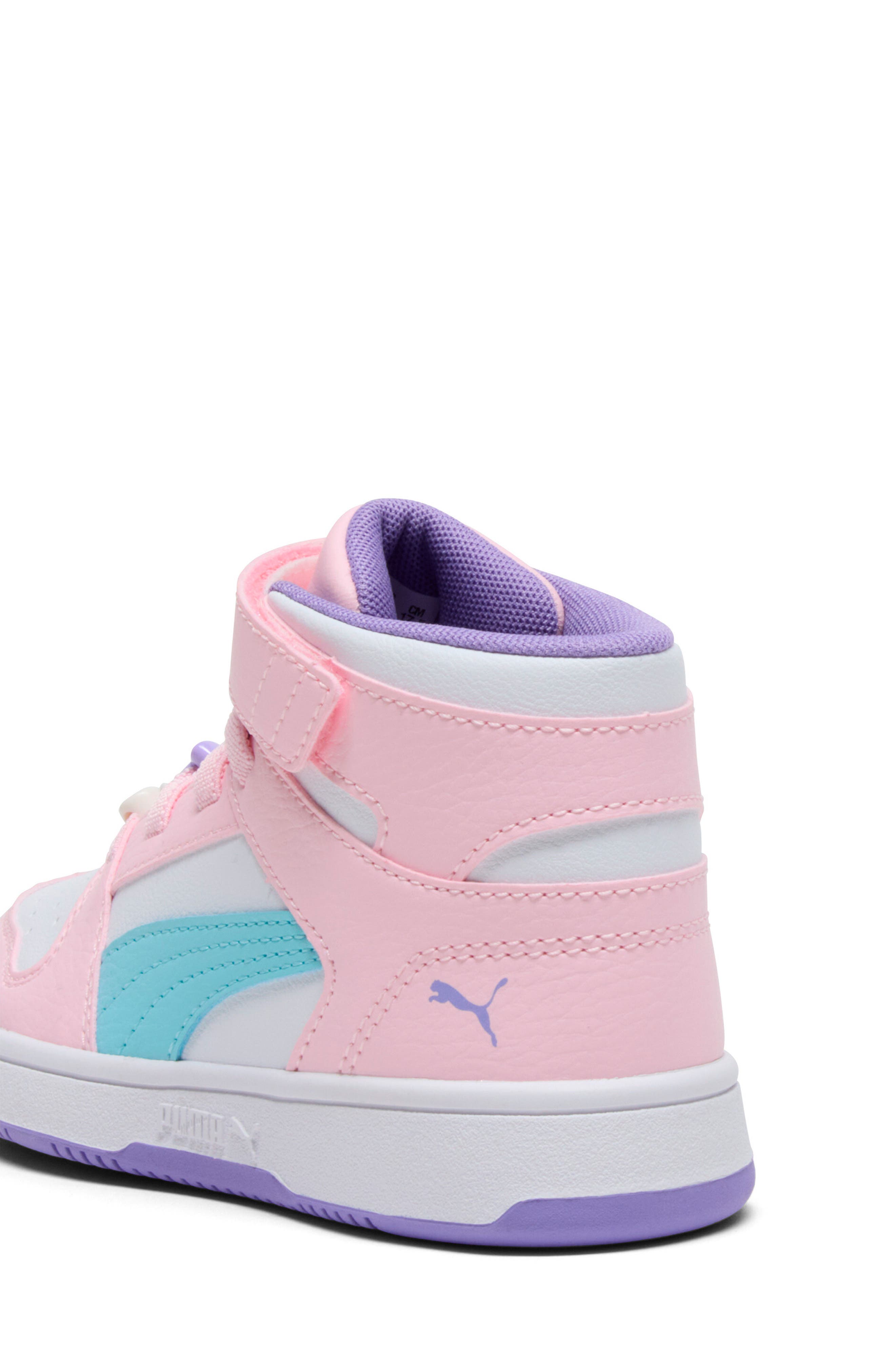 PUMA Kids' Rebound Layup High Top Sneaker, Alternate, color, Puma White/ Pink/ Aqua