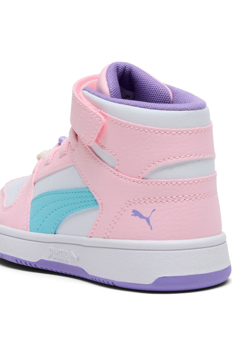 PUMA Kids' Rebound Layup High Top Sneaker, Alternate, color, Puma White/ Pink/ Aqua