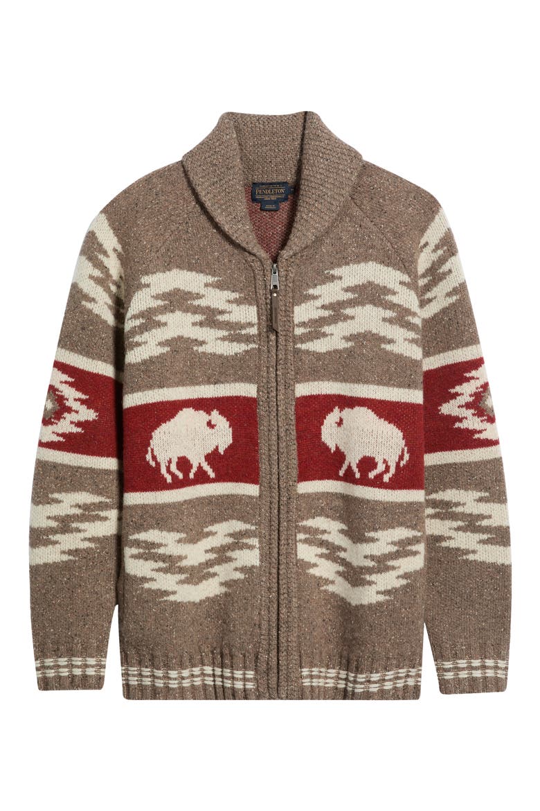 Bison Lambswool Zip Cardigan, Main, color, BROWN DONEGAL