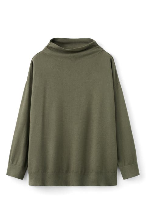 Gathered Mock Neck Longline Sweater