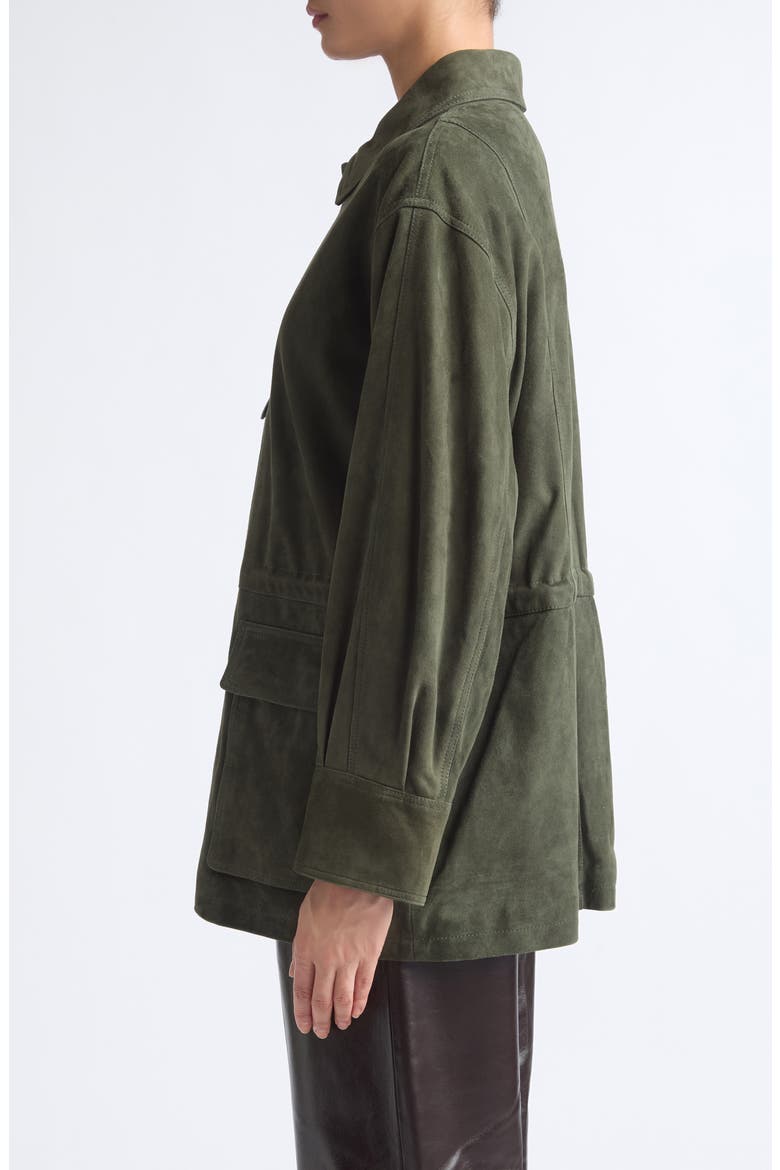 Maeve Lambskin Suede Field Jacket, Alternate, color, DARK GREEN