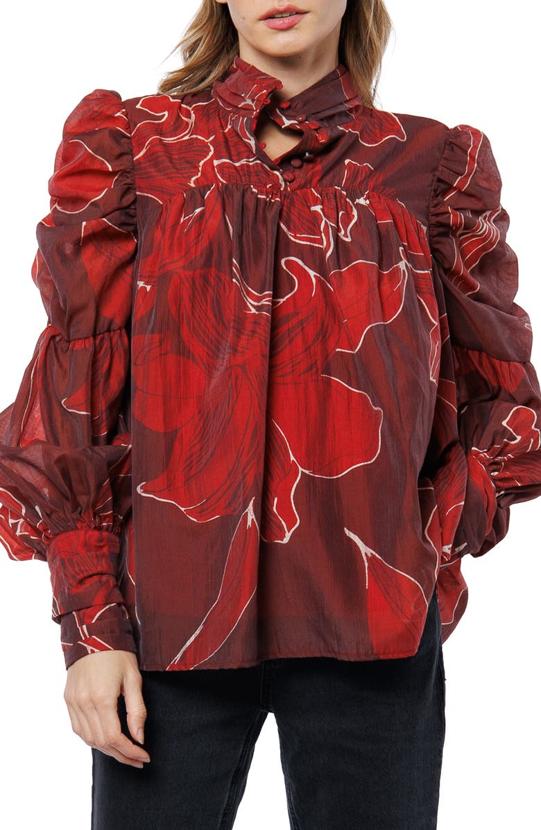 CIEBON Lynn Puff Balloon Sleeve Top, Alternate, color, Burgundy/ Red