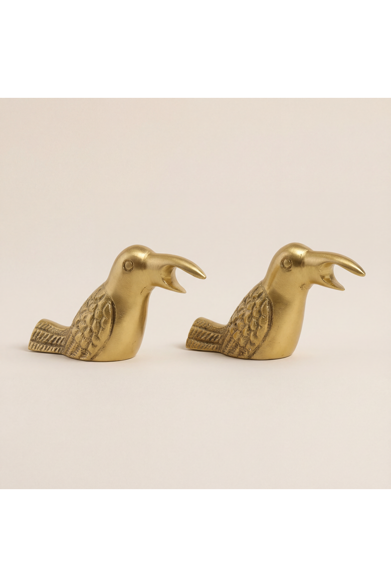 Lotus Brass Bird Decorative Object 2 Pcs Set, Alternate, color, Gold