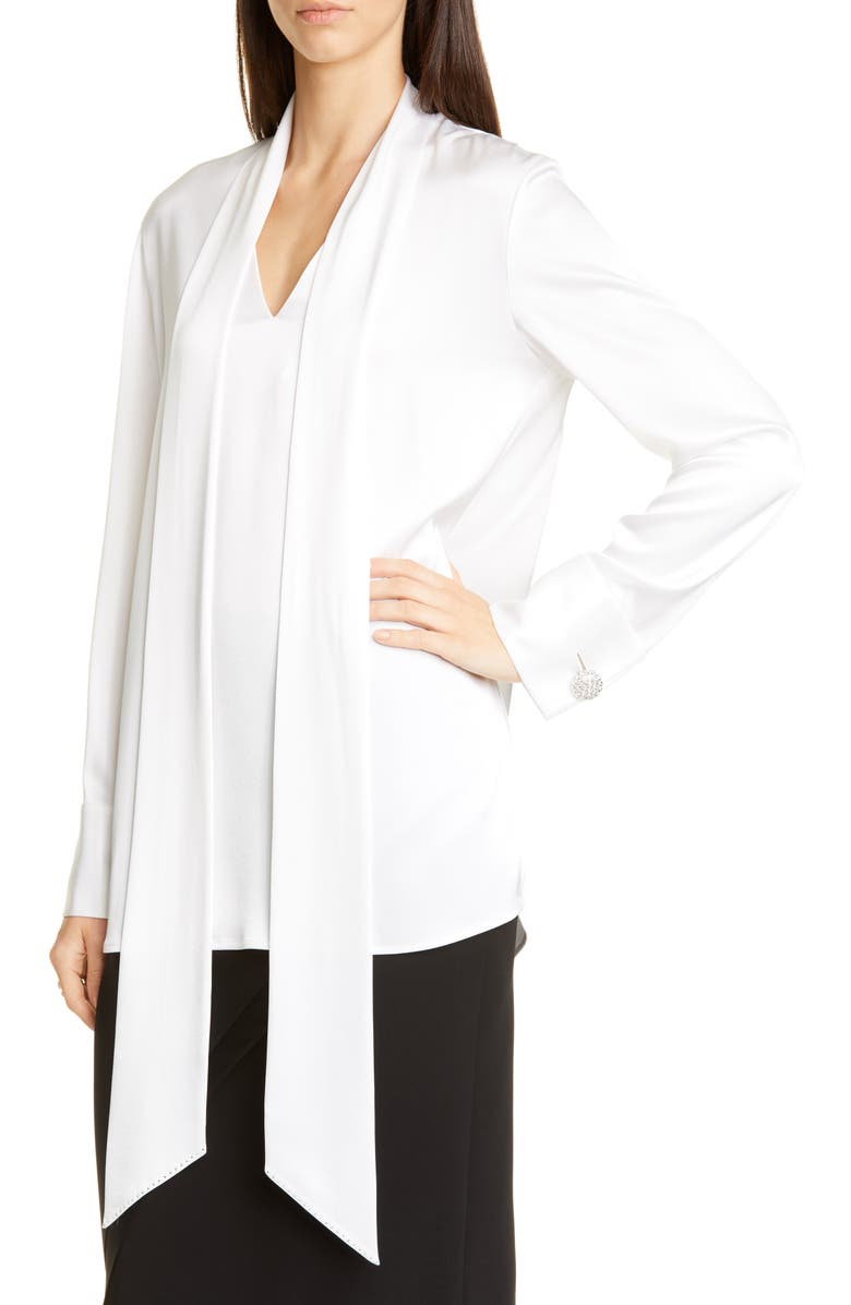 St. John Evening Tie Neck Liquid Satin Blouse, Alternate, color,