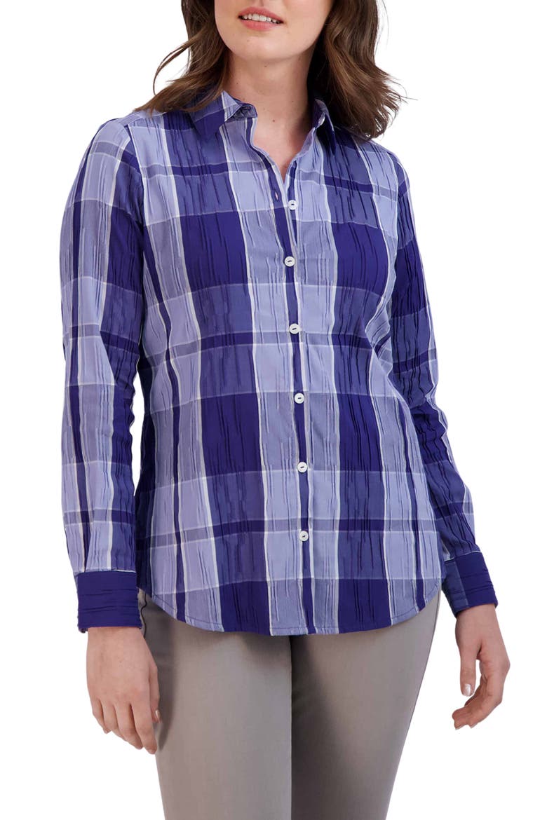 Zoey Plaid Cotton Blend Button-Up Shirt, Main, color, BLUE IRIS