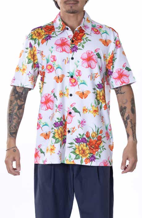 VAST Floral Watercolor Short Sleeve Performance Button-Up Shirt