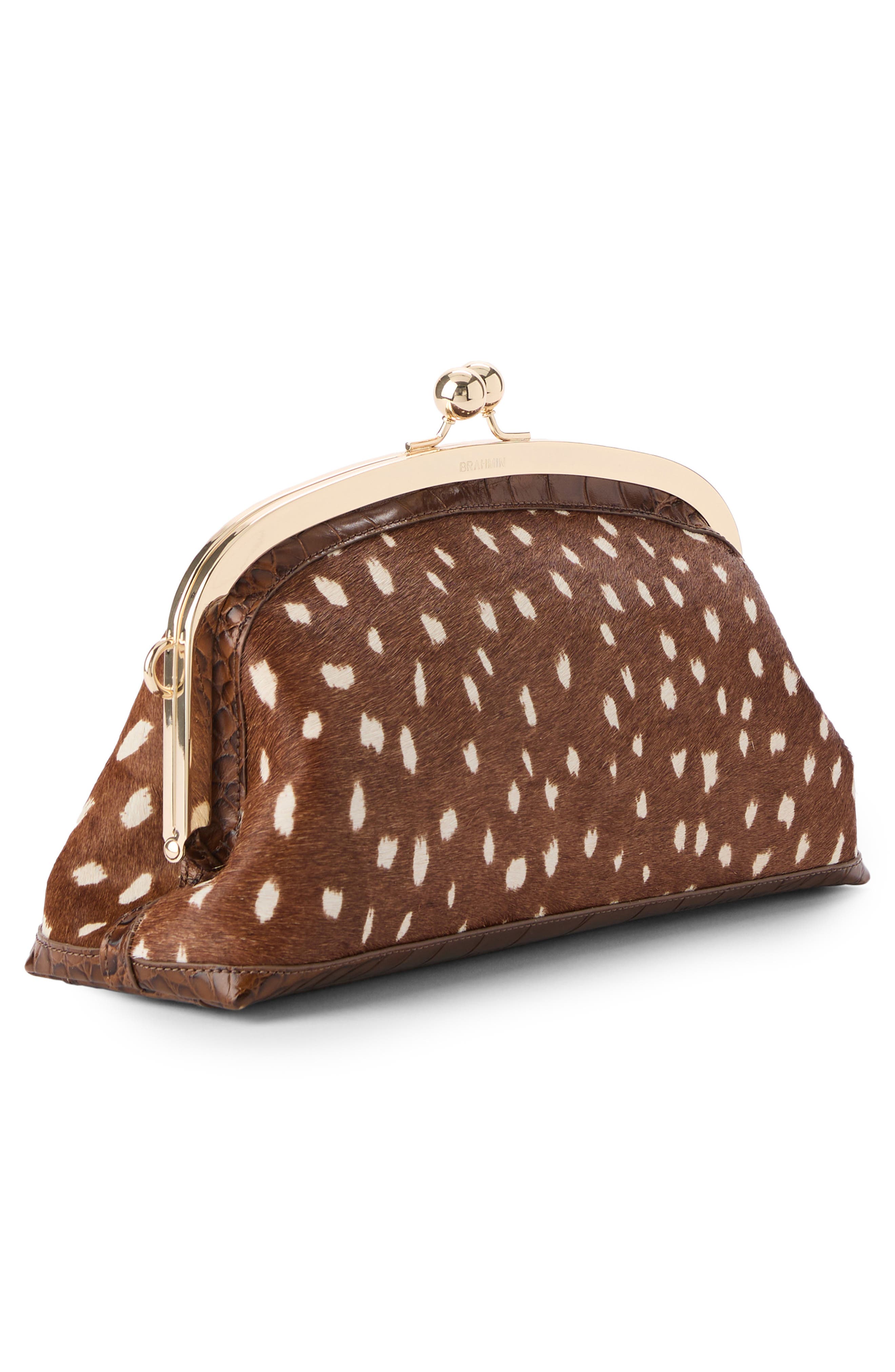 Cinnamon Wilds Christine Embossed Genuine Calf Hair Clutch, Alternate, color, CINNAMON