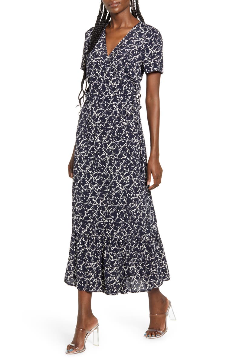 VERO MODA Nille Short Sleeve Woven Maxi Wrap Dress, Main, color, 