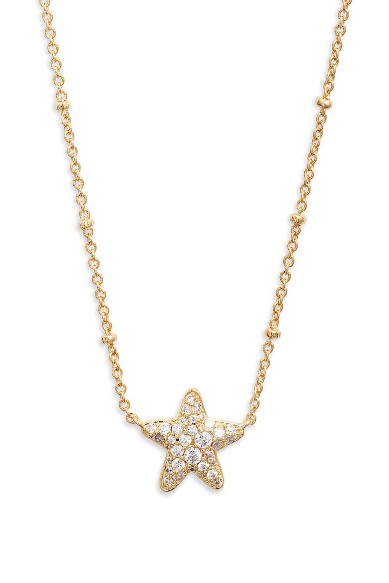 Jae Pavé Cubic Zirconia Starfish Pendant Necklace, Main, color, GOLD WHITE CRYSTAL