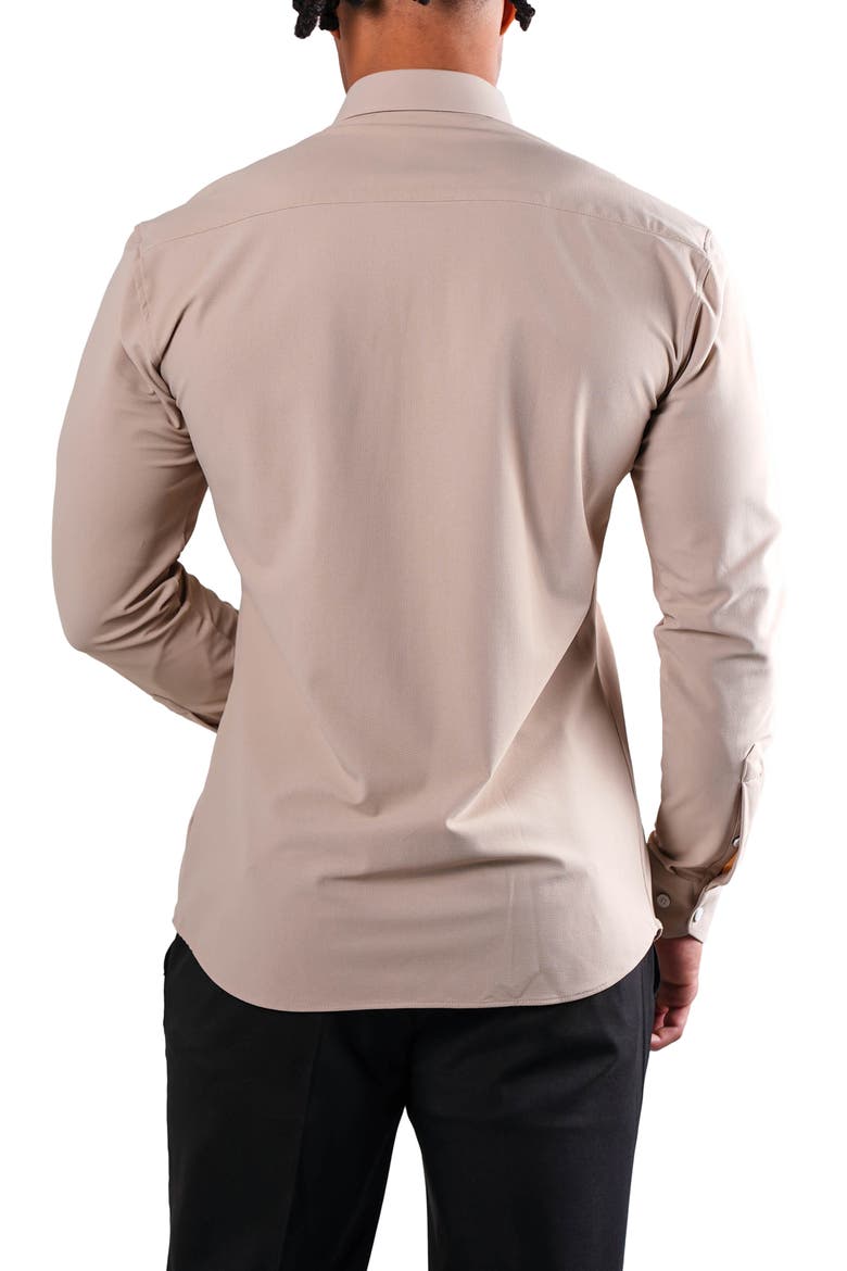 Fibonacci Off White Micropattern Stretch Cotton Blend Button-Up Shirt, Alternate, color, EURO BEIGE BROWN