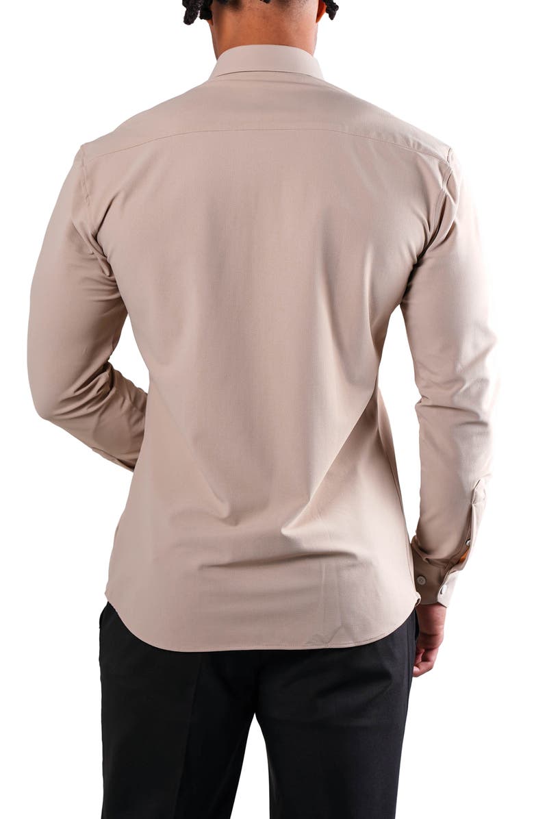 Maceoo Fibonacci Off White Micropattern Stretch Cotton Blend Button-Up Shirt, Alternate, color, Euro Beige Brown