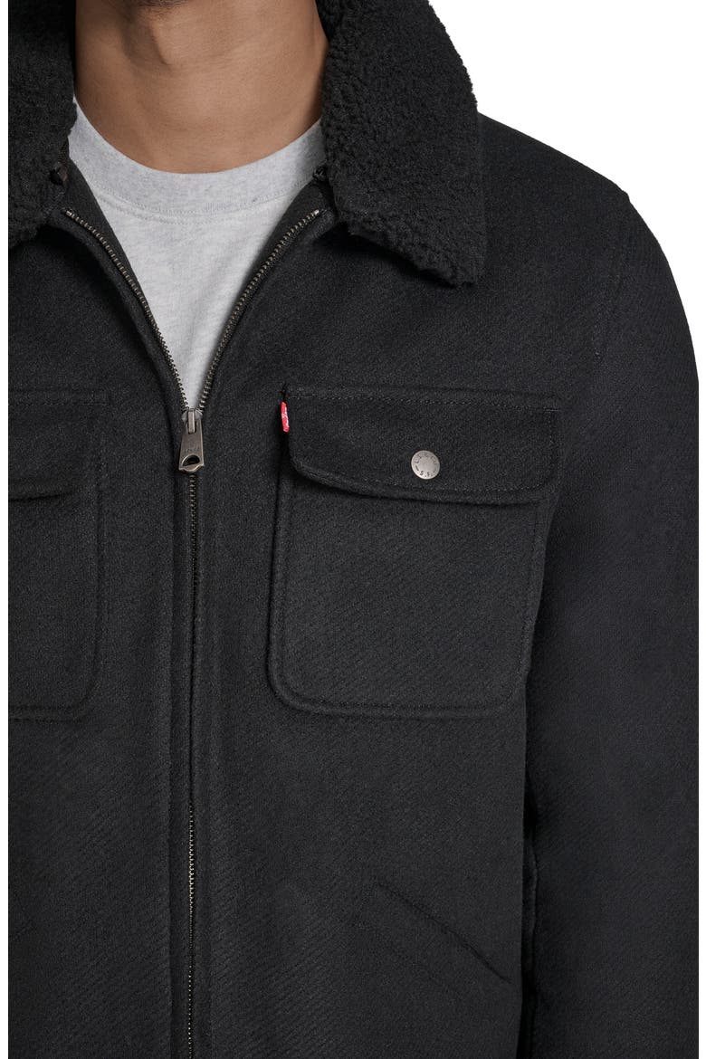 Brushed Twill Depot Jacket with Faux Shearling Collar, Alternate, color, BLACK