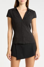 Madden Girl Ruched Cap Sleeve Tie Waist Shirt